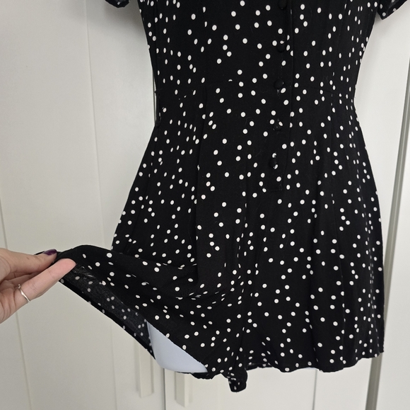 EUC Forever 21 Retro Black & White Polka Dot Pinup Romper - Picture 7 of 10